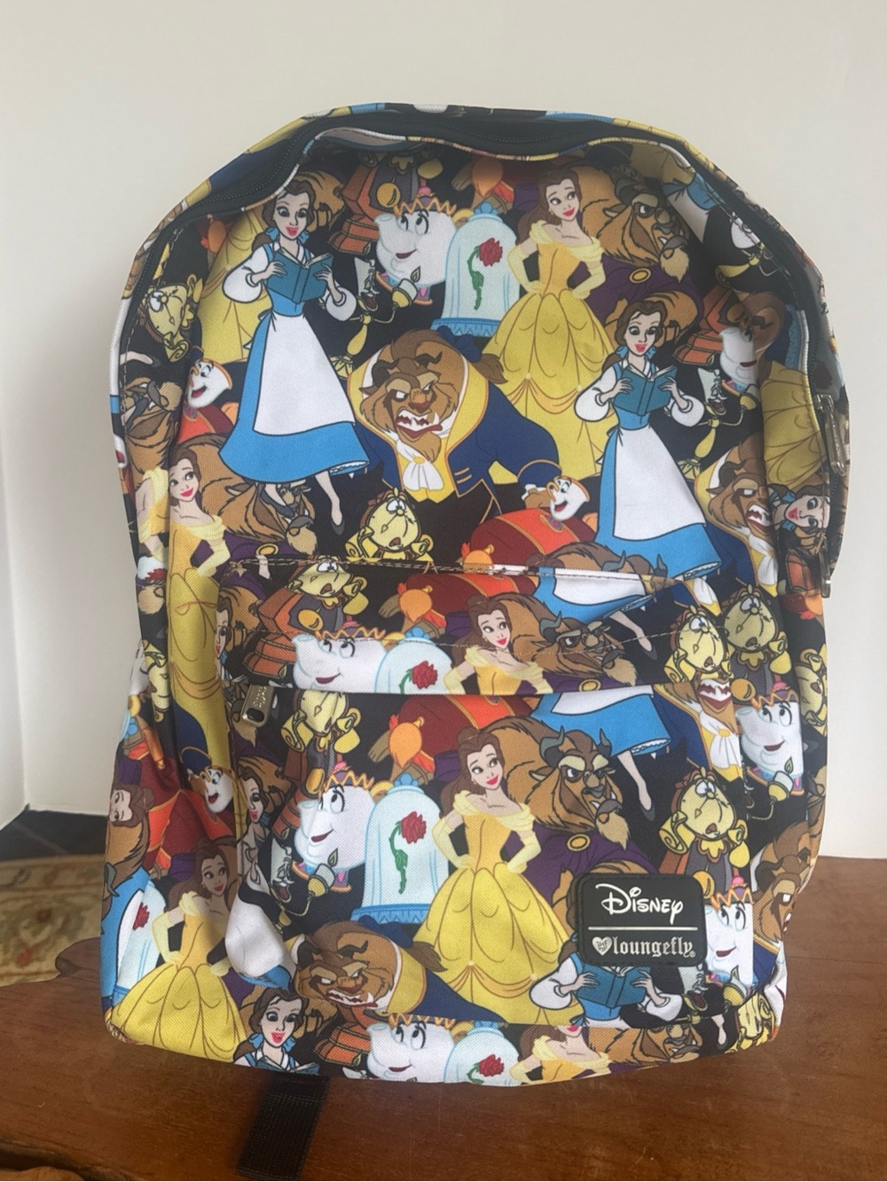 New Disney Loungefly Beauty & The Beast Full Size 19” Backpack Belle AOP